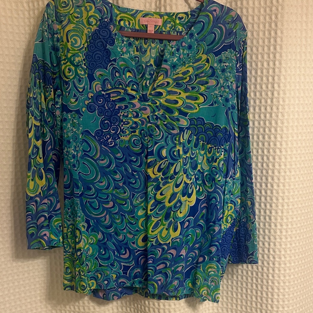 Lilly Pulitzer Blue and Green Patterned Blouse